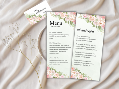 Wedding Thank you Card, Menu Card, Table Card. WI343
