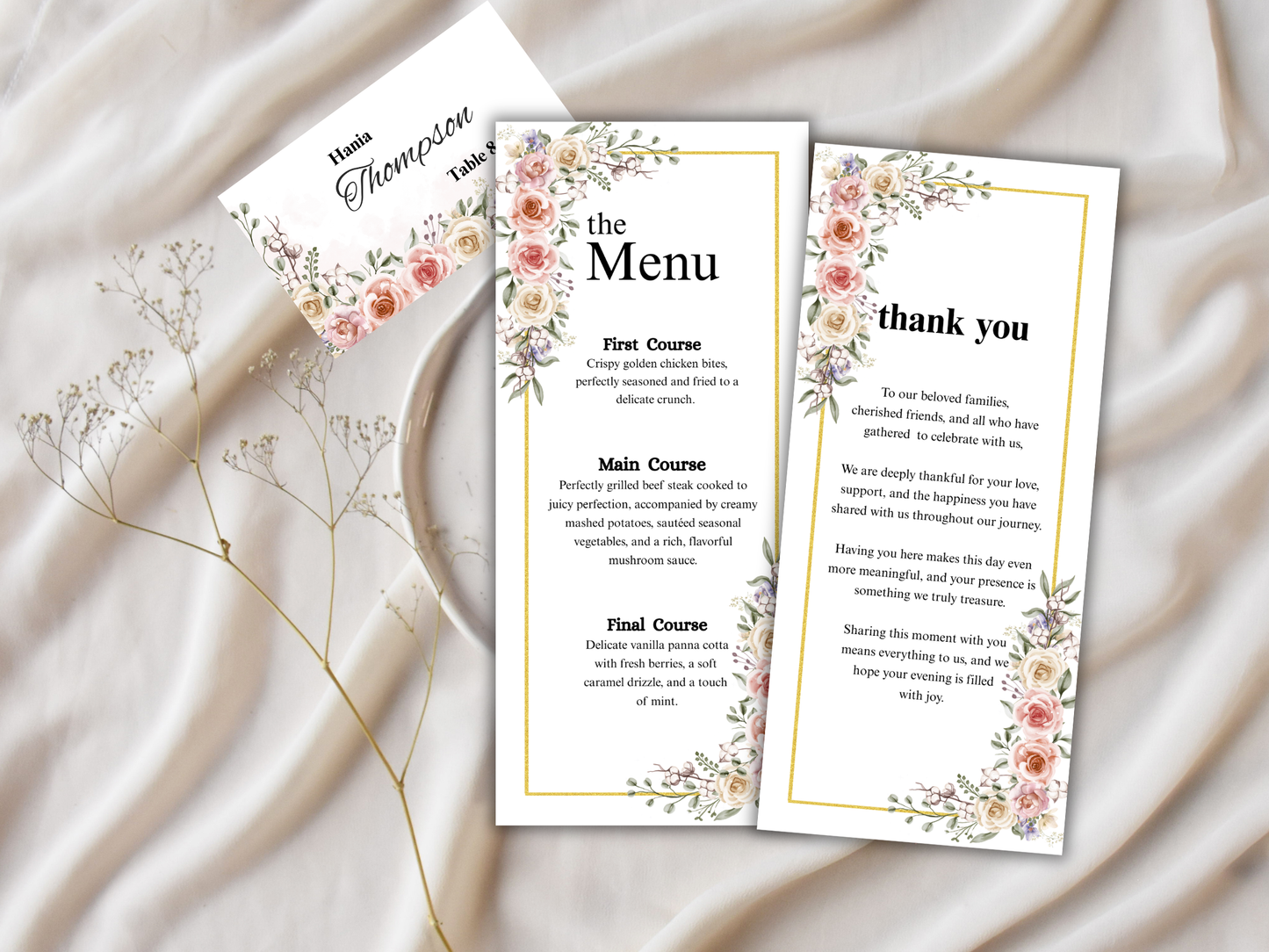 Wedding Thank you Card, Menu Card, Table Card. WI352