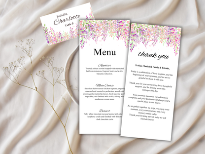 Wisteria Wedding Menu Card, thank you, table card MTC 422