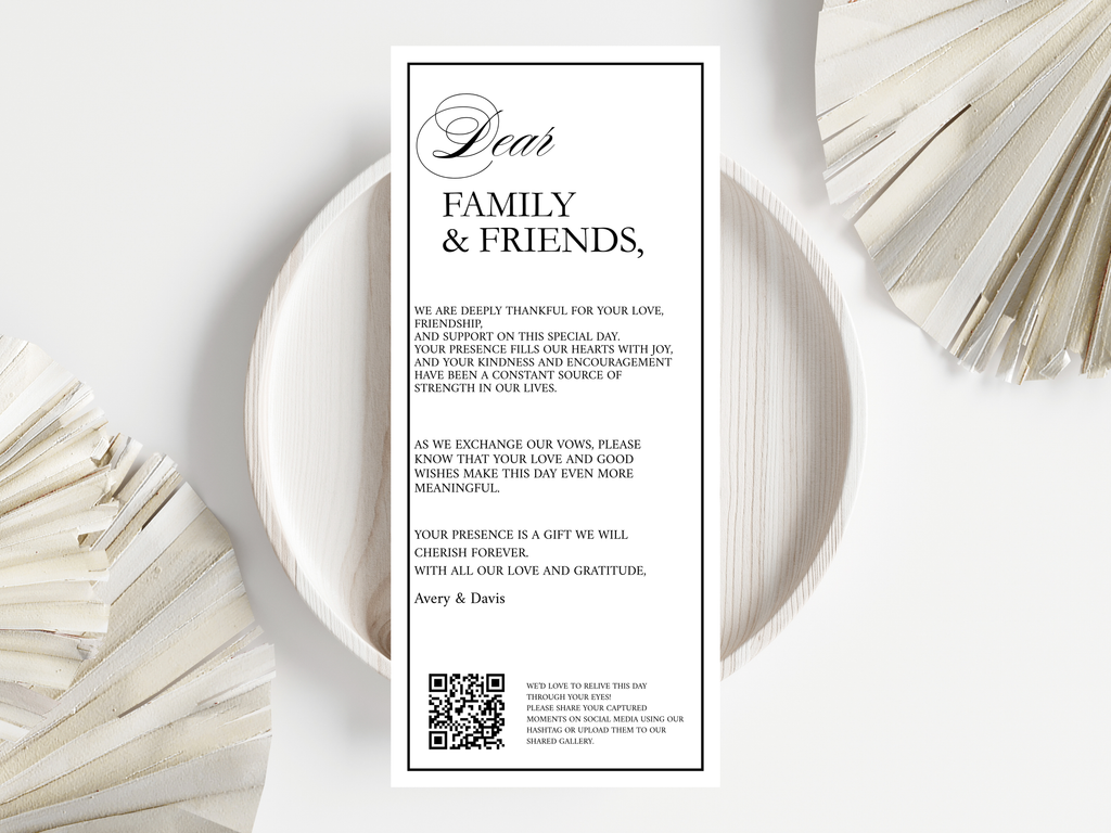 Wedding Menu & Thank You Template | Editable Canva Place Card. WI215