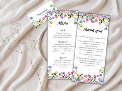Wedding Thank you Card, Menu Card, Table Card. WI303