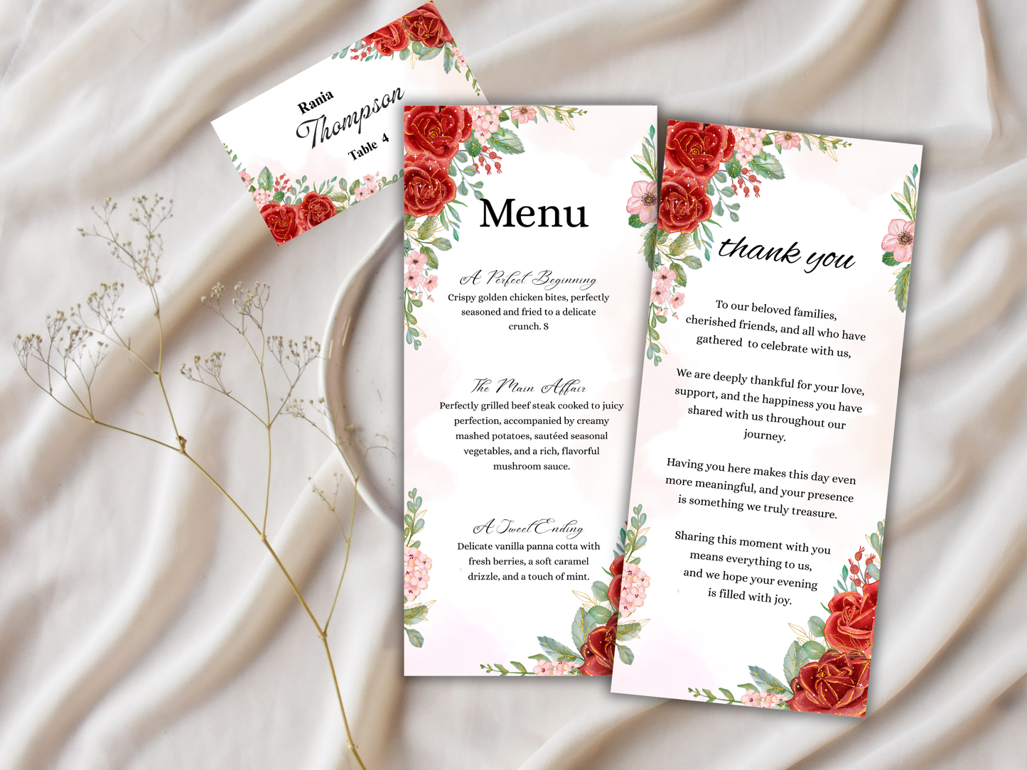 Wedding Thank you Card, Menu Card, Table Card. WI339