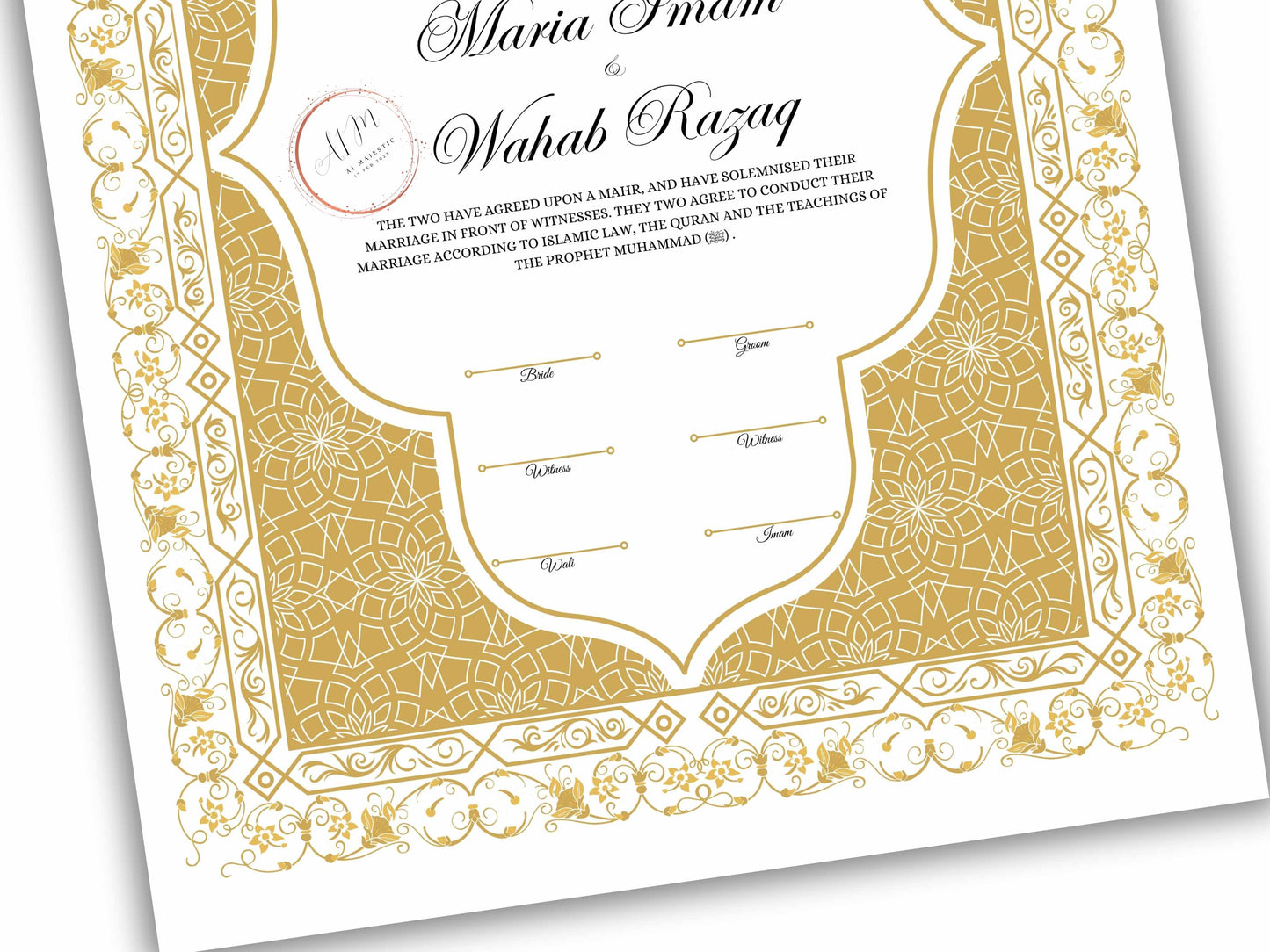 Premium Nikkah Contract | Custom Nikkah Nama | Islamic Wedding Contract | Personalized | Digital Printable Nikkah Certificate. NN187