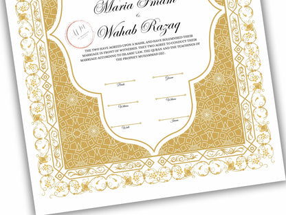 Premium Nikkah Contract | Custom Nikkah Nama | Islamic Wedding Contract | Personalized | Digital Printable Nikkah Certificate. NN187