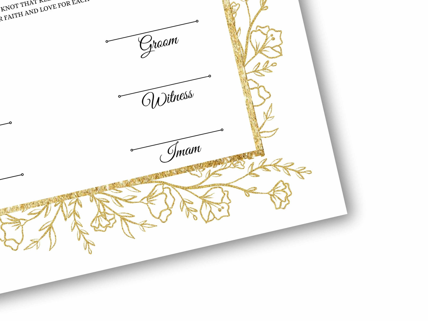 Gold Floral Nikkah Certificate Digital Download Personalised, A4, A3, Template, Instat Download. NN206