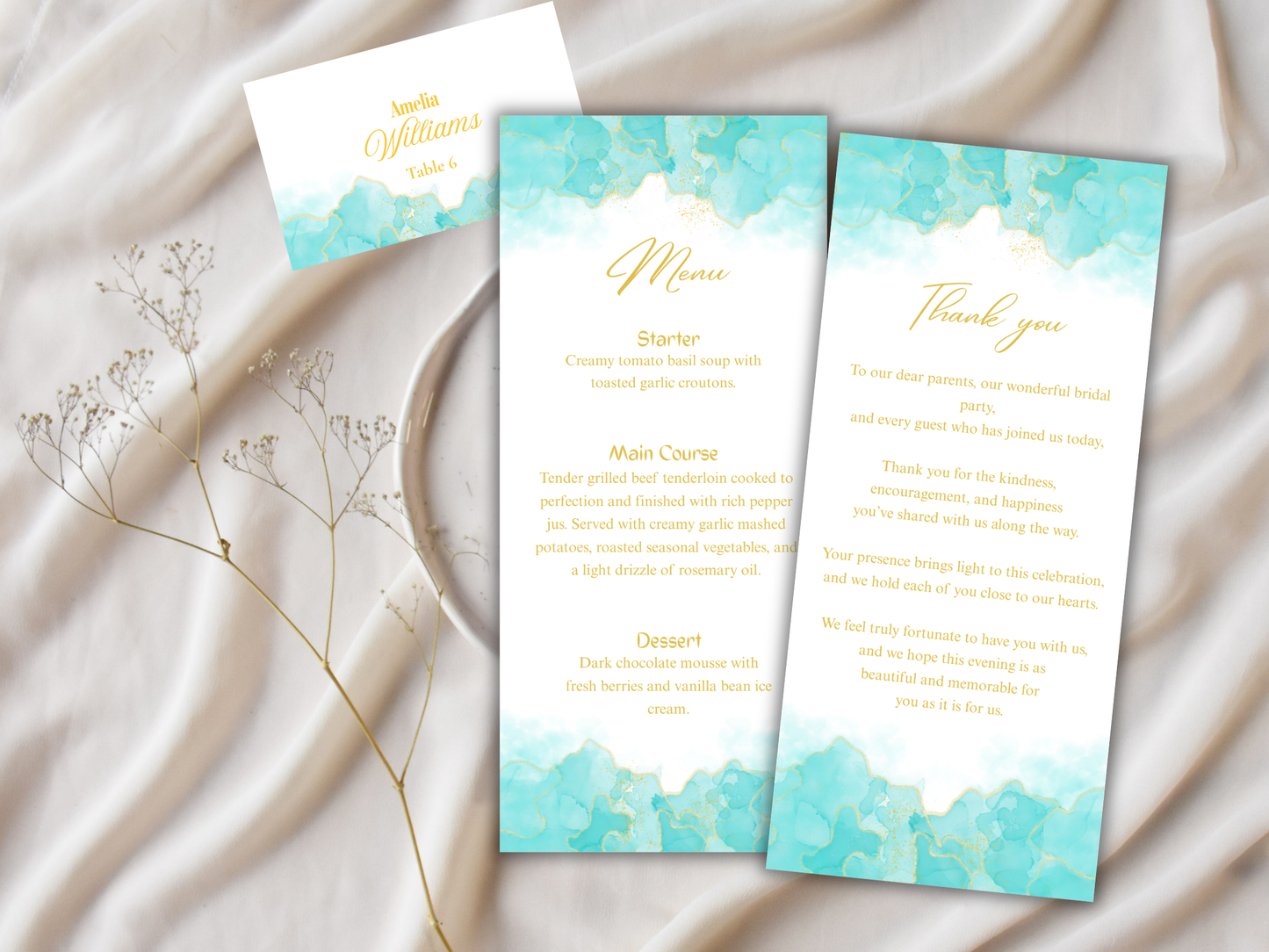 Wedding Thank you Card, Menu Card, Table Card. WI301