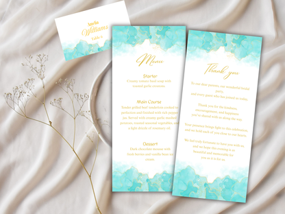 Wedding Thank you Card, Menu Card, Table Card. WI301