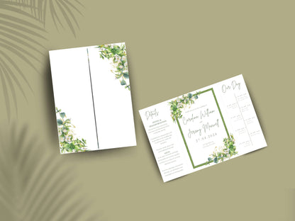 Greenery Wedding Invitation Template | Floral Timeline Itinerary Card | Rustic Botanical Printable Wedding Program. WI148