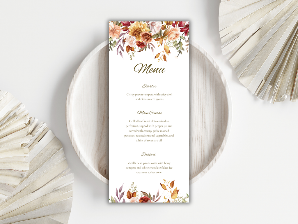 Wedding Menu Card Template, Table Card. WI195
