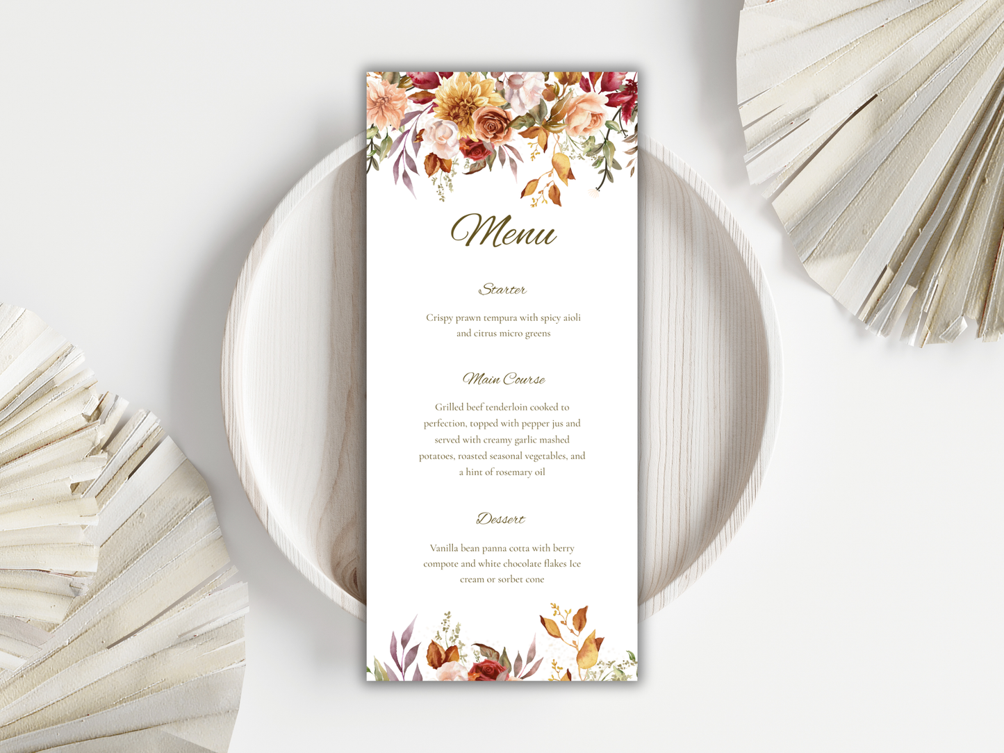 Wedding Menu Card Template, Table Card. WI195
