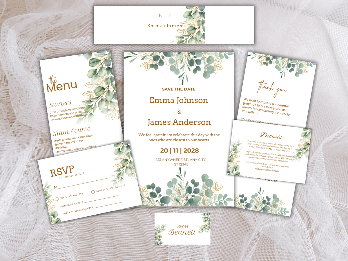 Wedding Invitation Bundle, RSVP, Thank You Card, Table Card, Menu Card, Reception Card, Details Card. Wedding Bottle Label. WI284
