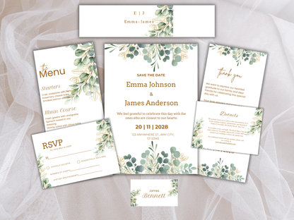 Wedding Invitation Bundle, RSVP, Thank You Card, Table Card, Menu Card, Reception Card, Details Card. Wedding Bottle Label. WI284