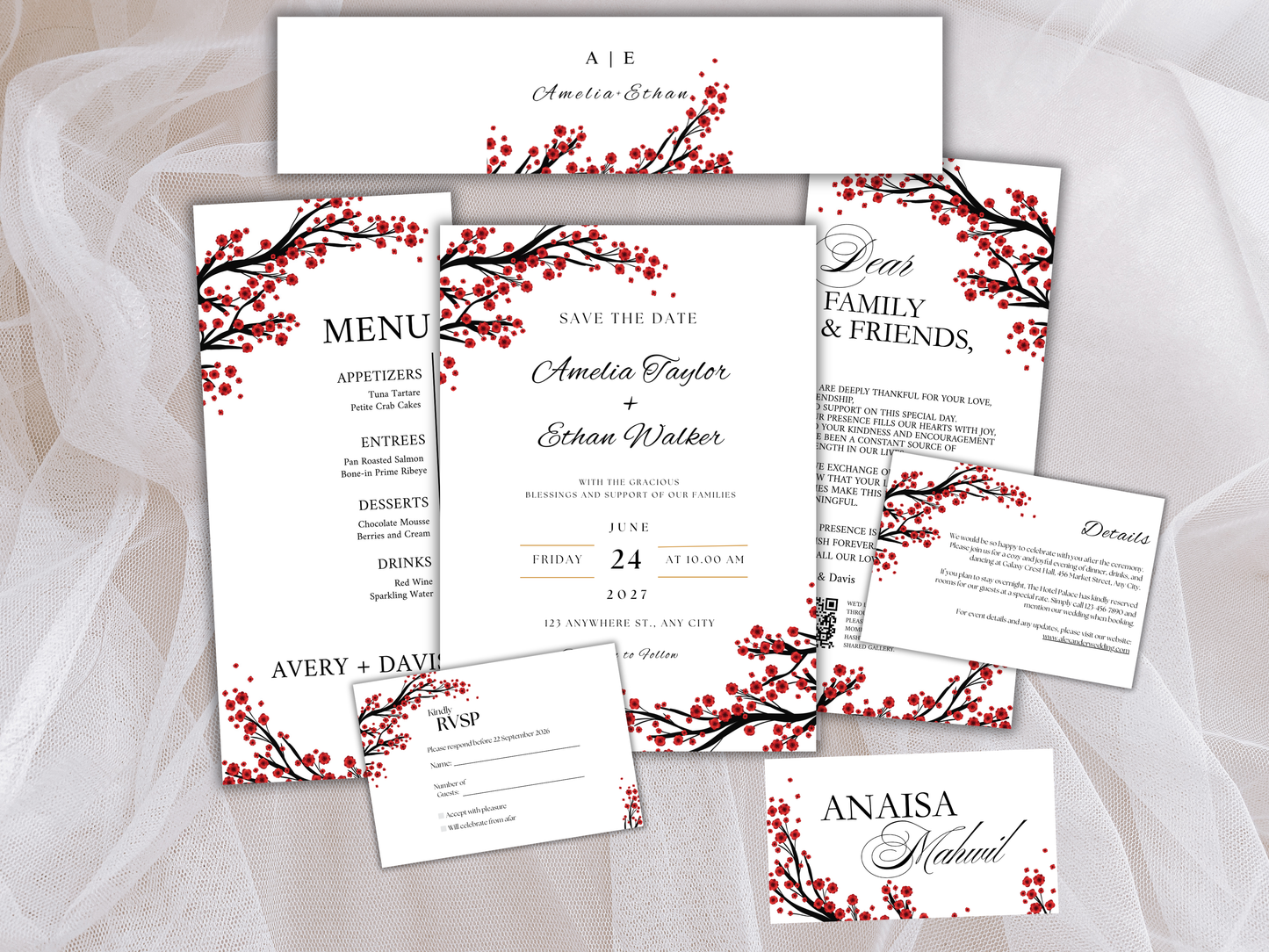 Wedding Invitation Bundle, RSVP, Thank You Card, Table Card, Menu Card, Reception Card, Details Card. Wedding Bottle Label. WI278