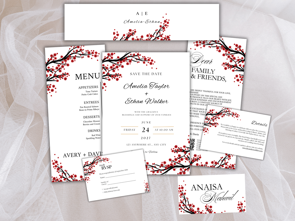Wedding Invitation Bundle, RSVP, Thank You Card, Table Card, Menu Card, Reception Card, Details Card. Wedding Bottle Label. WI278