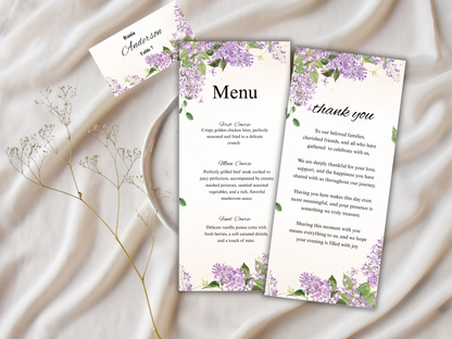 Wedding Thank you Card, Menu Card, Table Card. WI346