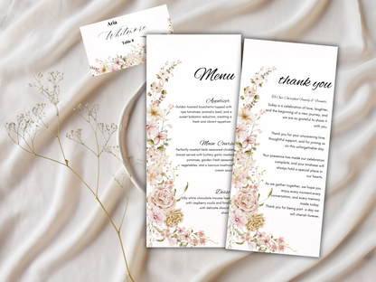 Floral Wedding Menu, Thank You & Table Cards, Instant Download WI396
