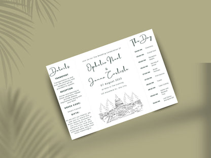 Wedding Itinerary Invitation Template | Modern Timeline Schedule Card | Printable Wedding Program | Minimalist Order of Events. WI147