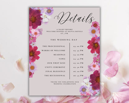 Pink Flowers Wedding Invitation set, Pink Floral RSVP, Elegant Pink Rose wedding Invitation, Details , Editable,Template, WT47