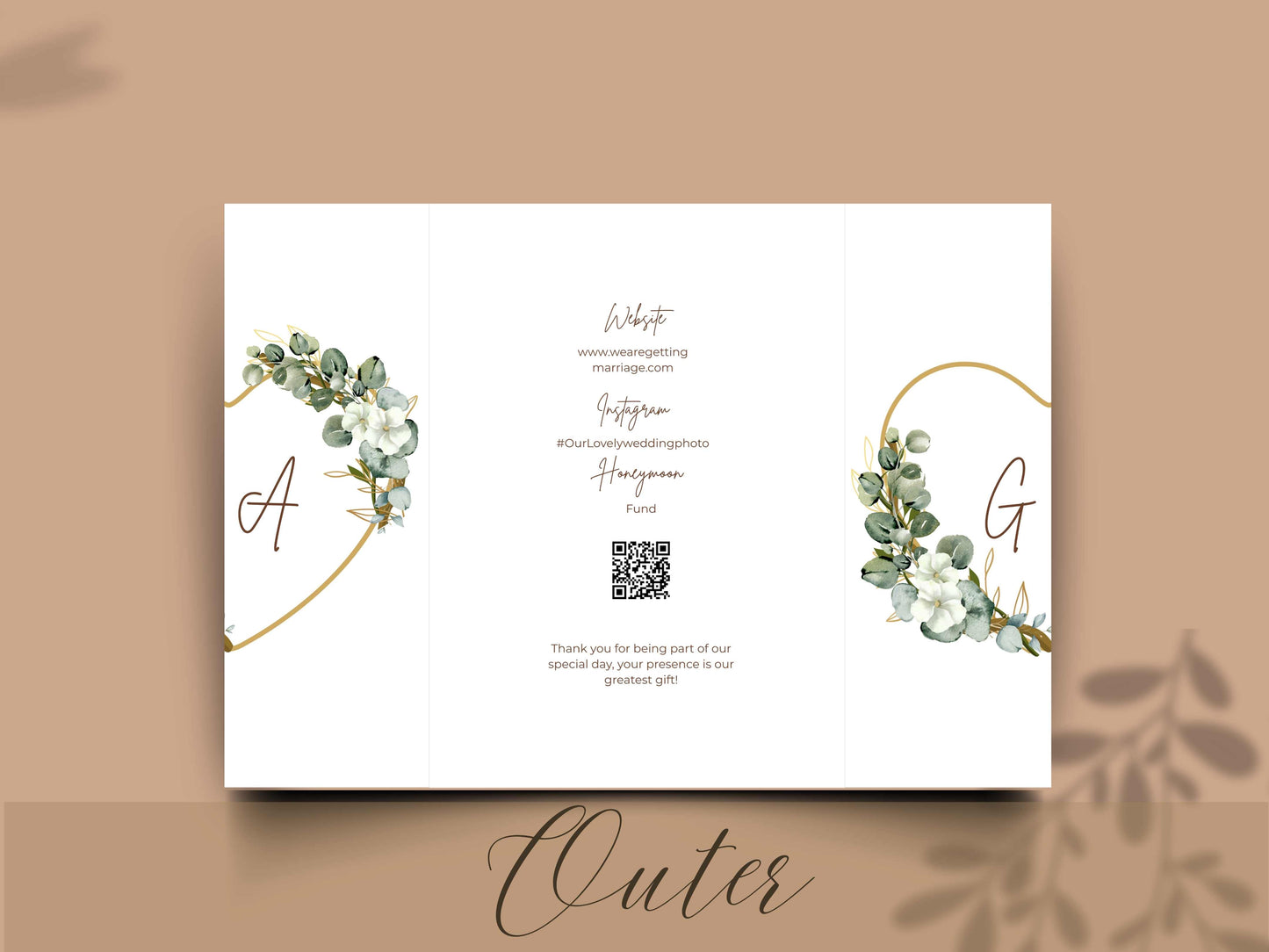 Elegant Greenery Wedding Invitation Template | Modern Eucalyptus Wedding Invite Itinerary & Details Card | Printable Digital Download.WI166