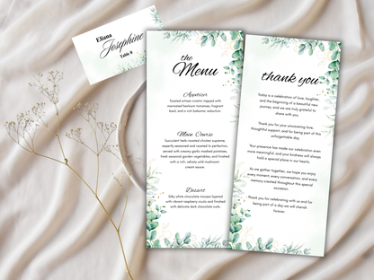 Sage Green Wedding Menu, Thank You & Table Cards, Editable Canva Template WI402