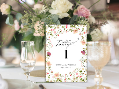 Wedding Table Numbers Template, Wedding Table Numbers, Pink Flower, Floral Wreath, Printable Table Numbers, Wedding Seating Chart. TS4