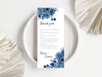 Blue Floral Wedding Menu & Thank You Card Set, Editable Template, Place Card.WI213