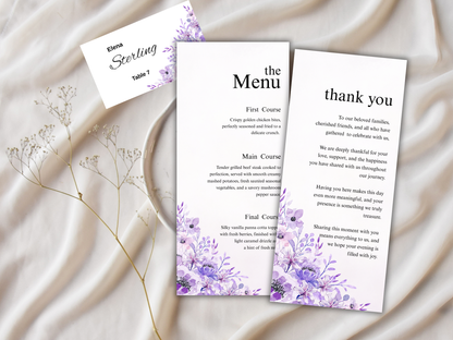 Wedding Thank you Card, Menu Card, Table Card. WI357