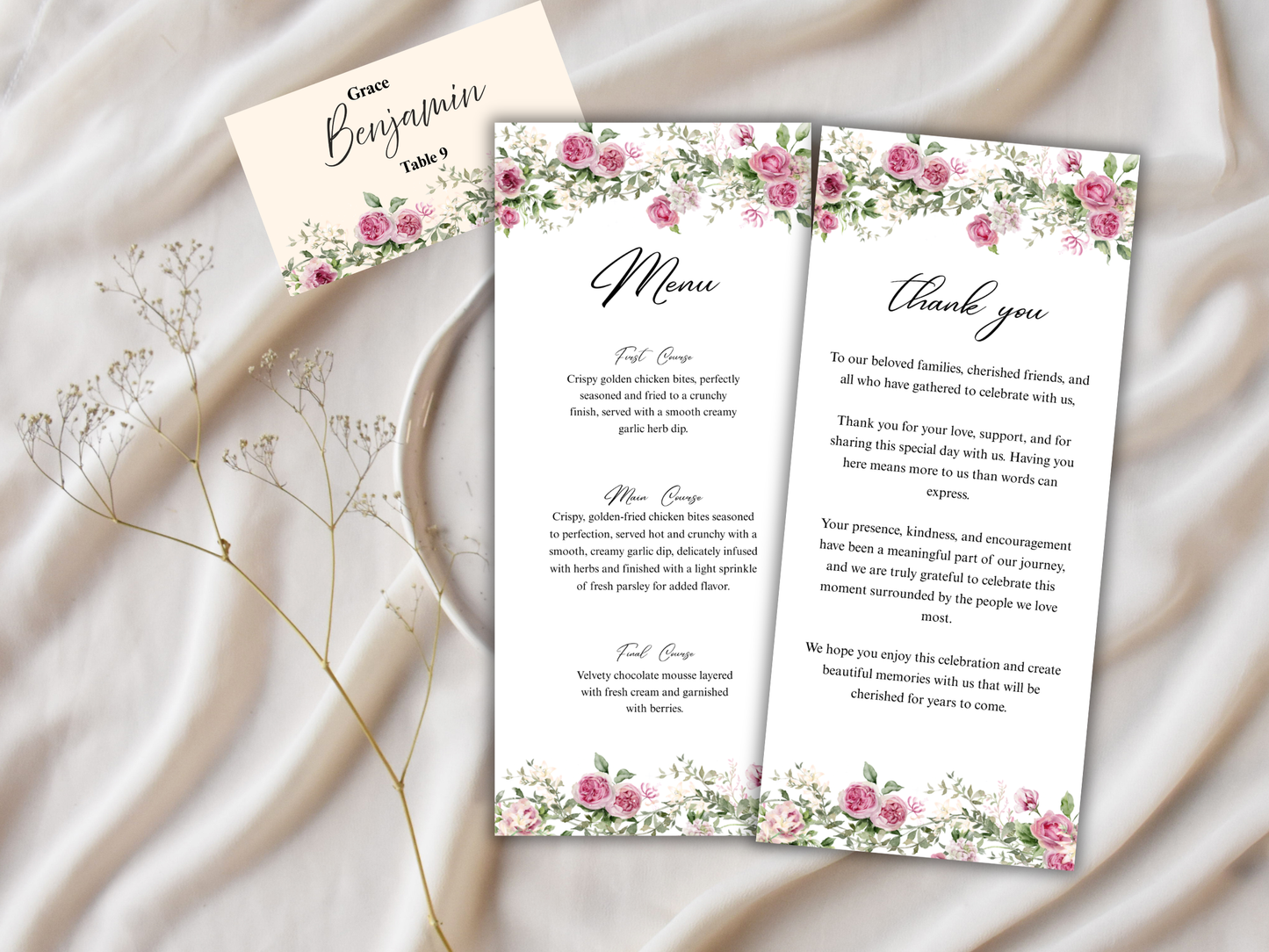 Wedding Thank you Card, Menu Card, Table Card. WI365