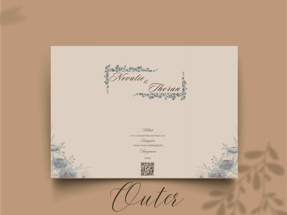 Blue Floral Wedding Itinerary Template, Save The Date Schedule Card, Elegant Navy Wedding Day Timeline, Printable Itinerary Invitation.WI175
