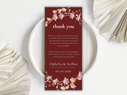 Elegant Wedding Stationery Bundle | Floral Menu, Thank You & Place Card | Editable Templates for Canva | Digital Download. WI190