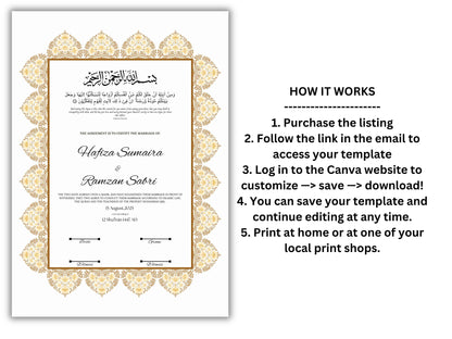 Luxury Nikkah Certificate, Premium A4 Islamic Wedding Contract, Nikkah Nama, Muslim Marriage Certificate, Personalised Names, A4, A3. NN295