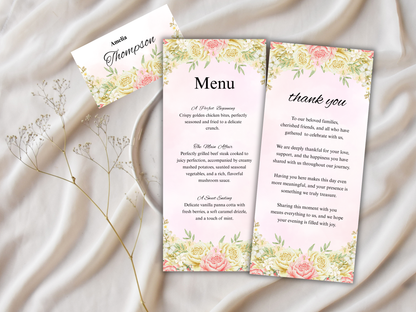 Wedding Thank you Card, Menu Card, Table Card. WI341