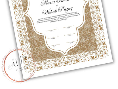 Nikkah Certificate Digital Download Personalized, Luxury Nikkah Contract, Islamic Wedding Contract, Personalized Muslim Wedding Gift. NN188