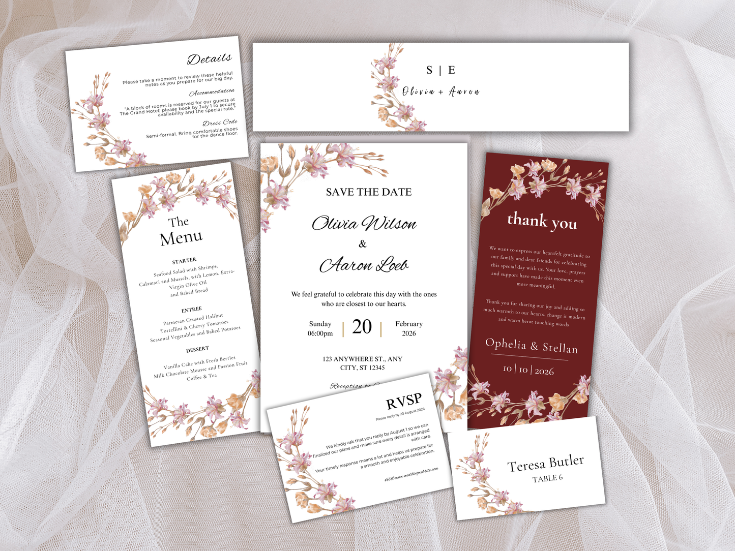 Wedding Invitation Bundle, RSVP, Thank You Card, Table Card, Menu Card, Reception Card, Details Card. Wedding Bottle Label. WI280