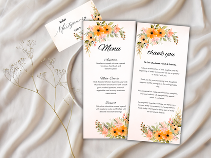 Floral Wedding Menu, Thank You & Table Cards, Instant Download WI394