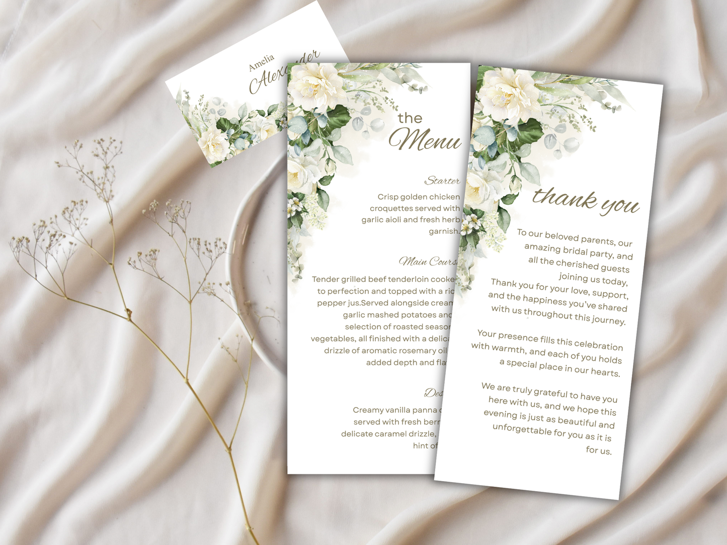 Wedding Thank you Card, Menu Card, Table Card. WI309