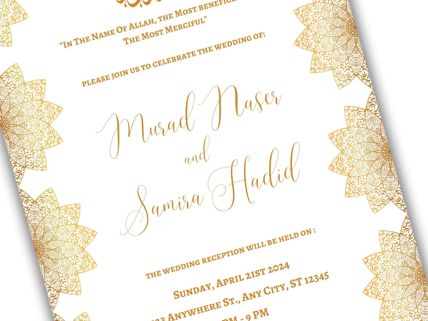 Gold Muslim Wedding Invitation, Nikkah Invitation, Muslim Wedding Invite, Wedding Invite, Invitation Template, Editable Canva Template, WT55