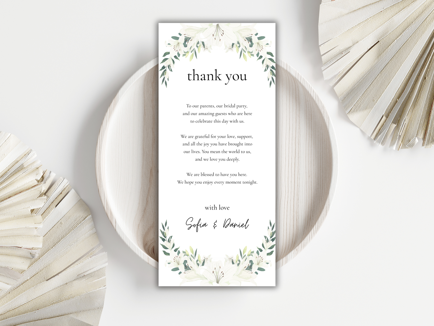 Wedding Menu & Thank You Card Template | Editable Printable Table Place Card. WI203