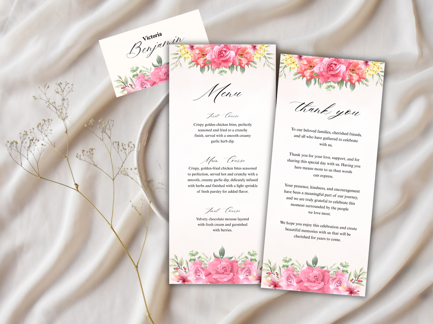 Wedding Thank you Card, Menu Card, Table Card. WI366
