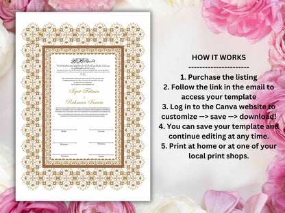 Luxury Nikkah Certificate in Pdf Format, Digital Download Nikkah Contract, Traditional Islamic Wedding Agreement. NT216