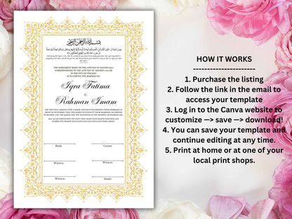 Premium Nikkah Contract , Custom Nikkah Nama | Islamic Wedding Contract, Digital, Printable Nikkah Certificate , Intricate. NT222