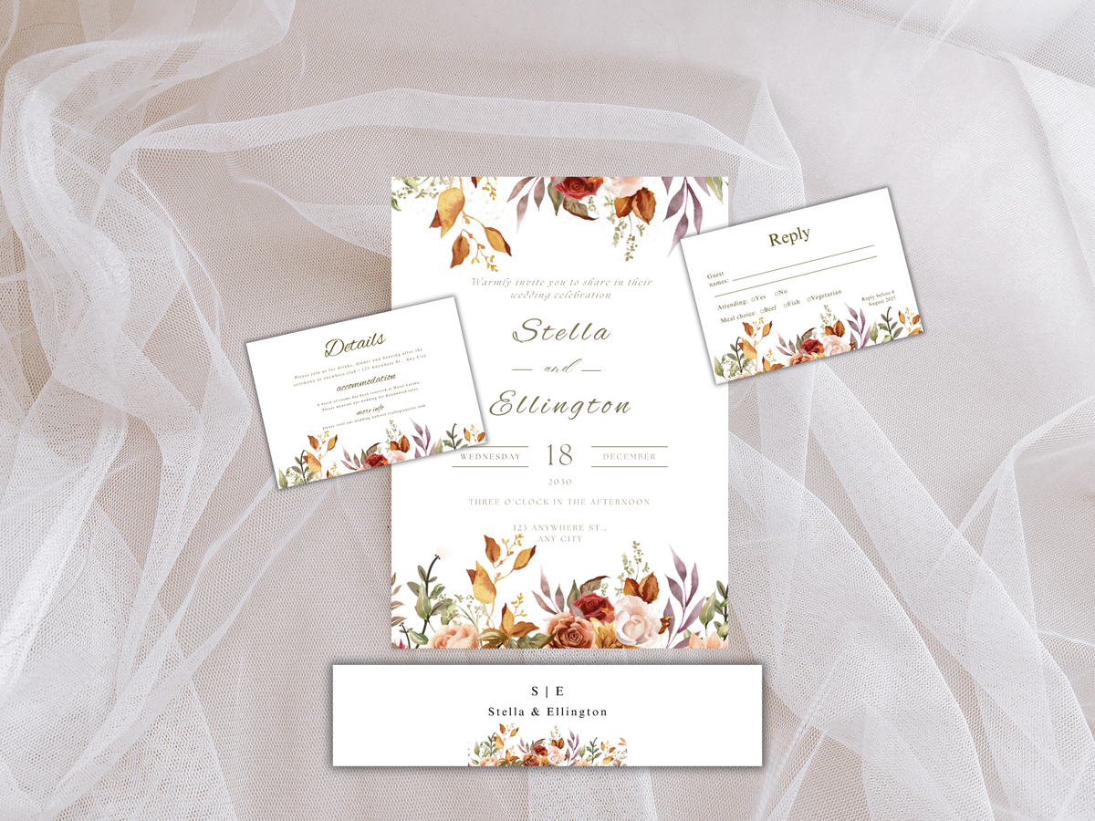 Wedding Invitation Set, RSVP, Wedding Details, Wedding Bottle Label Template, WI273