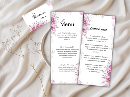 Wedding Thank you Card, Menu Card, Table Card. WI338