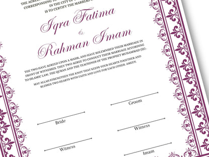 Printable Nikkah Contract Template | Islamic Marriage | PDF Muslim Marriage Contract | Wedding Keepsake. NN236