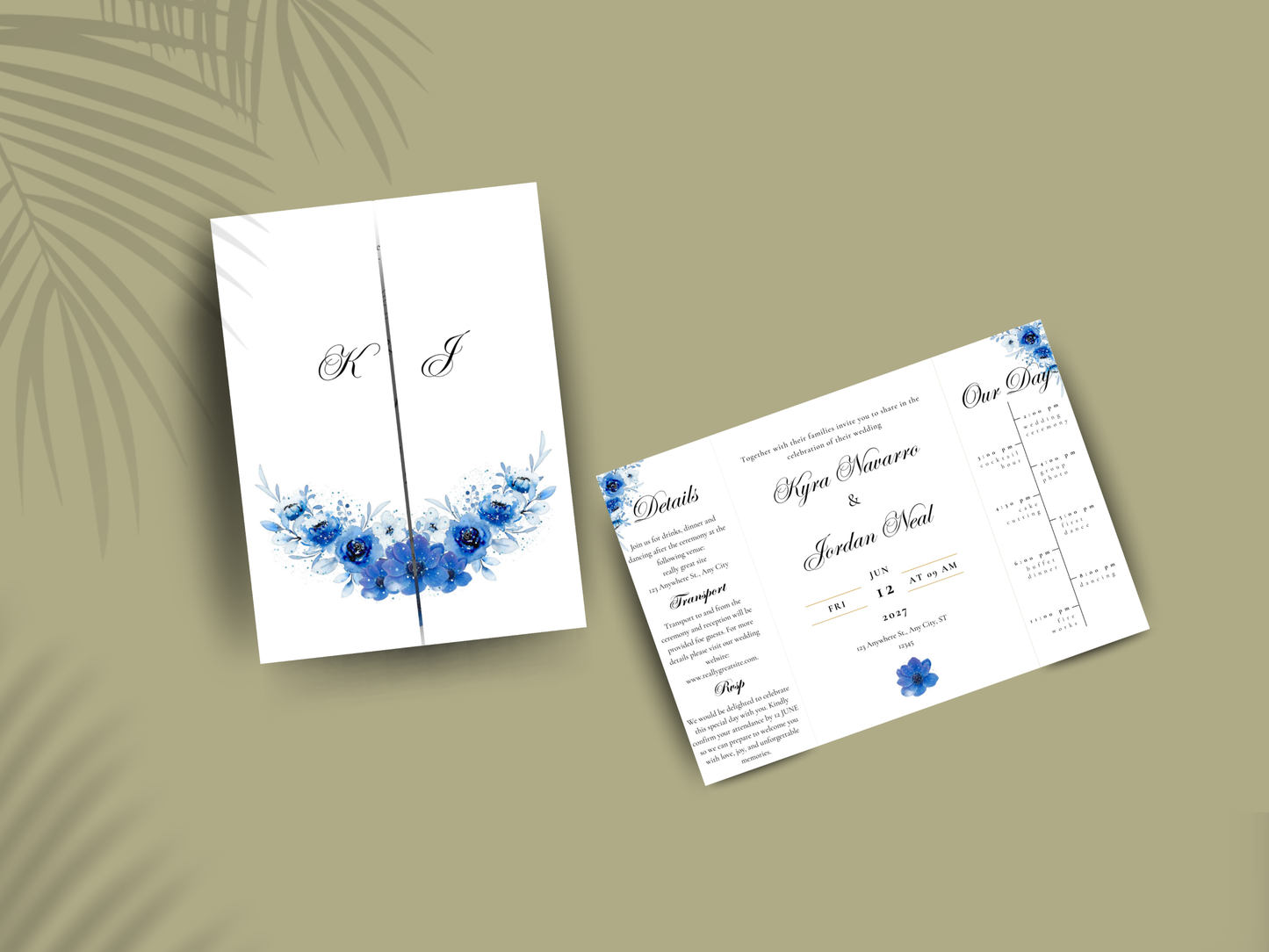 Gatefold Wedding Invitation Template, Menu Card, Thank you Card, Place Card, Name Card WI268
