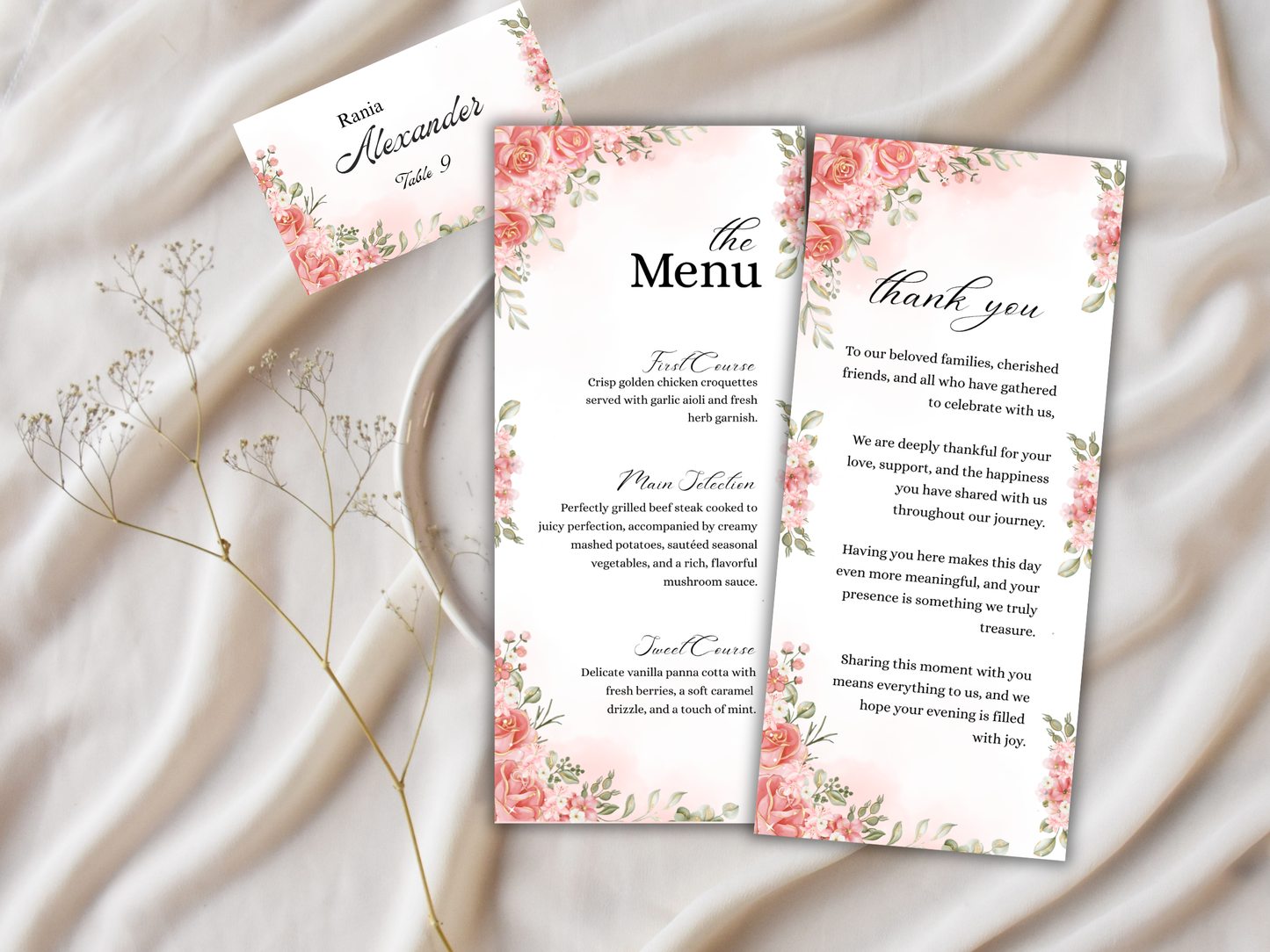 Wedding Thank you Card, Menu Card, Table Card. WI334