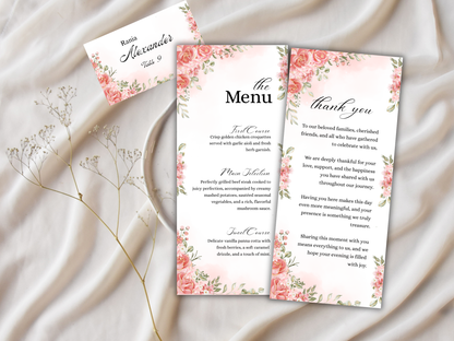 Wedding Thank you Card, Menu Card, Table Card. WI334