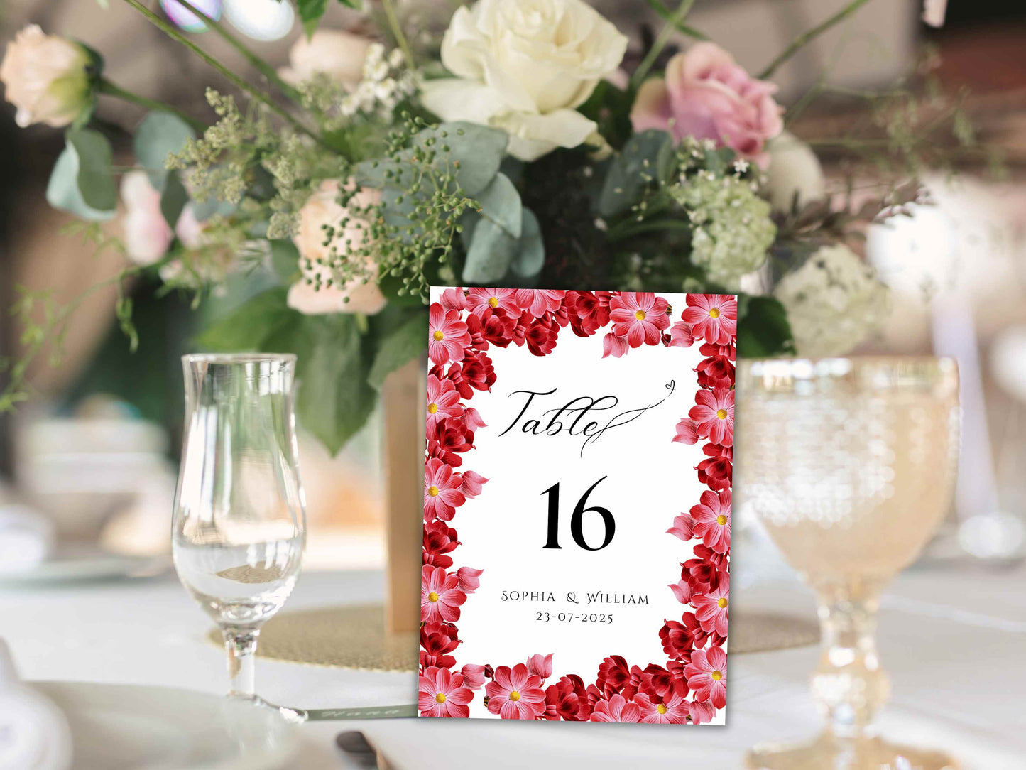 Wedding Table Numbers Template, Wedding Table Numbers, Pink Flower, Floral Wreath, Printable Table Numbers, Wedding Seating Chart. TS5