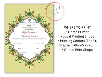 Nikkah Certificate Digital Download Personalised, A4, A3, Nikkah Contract, Muslim Nikkah Certificate Template, Instat Download. NN231