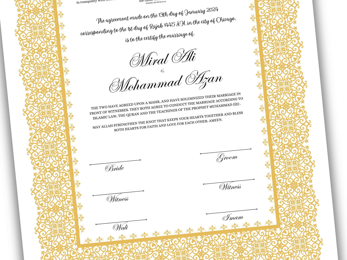 A4/A3 Nikkah Certificate, Printable Nikkahnama Template, Marriage Contract, Nikkah Contract Template, Islamic Wedding Contract. NN200